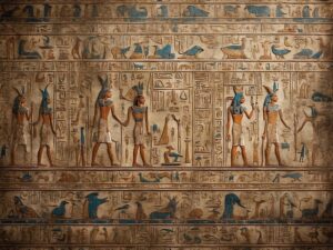 The photo shows Egyptian hieroglyphs.