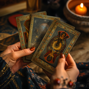 In the photo the person is holding Tarot cards.